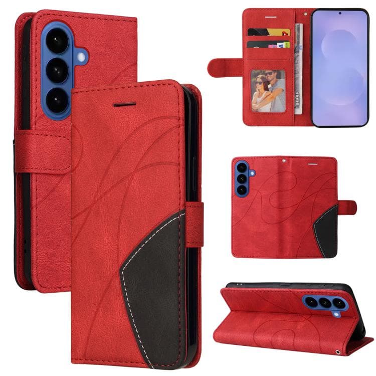 For Samsung Galaxy S26 5G Dual-color Splicing Flip Leather Phone Case(Red) - Immagine 1