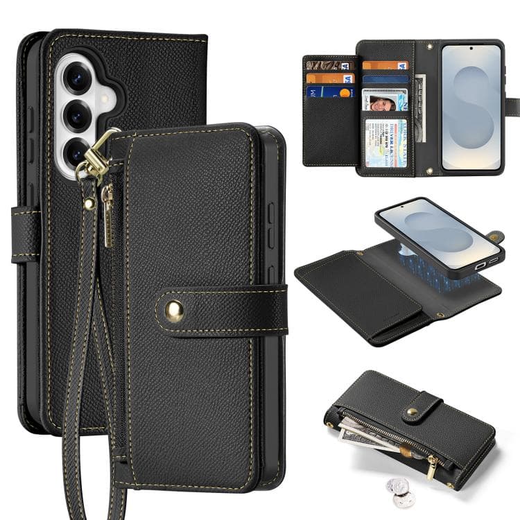 For Samsung Galaxy S26 5G DUX DUCIS Lawa Series 2 in 1 Wallet Zipper Detachable MagSafe Phone Case with Lanyard(Black) - Immagine 1