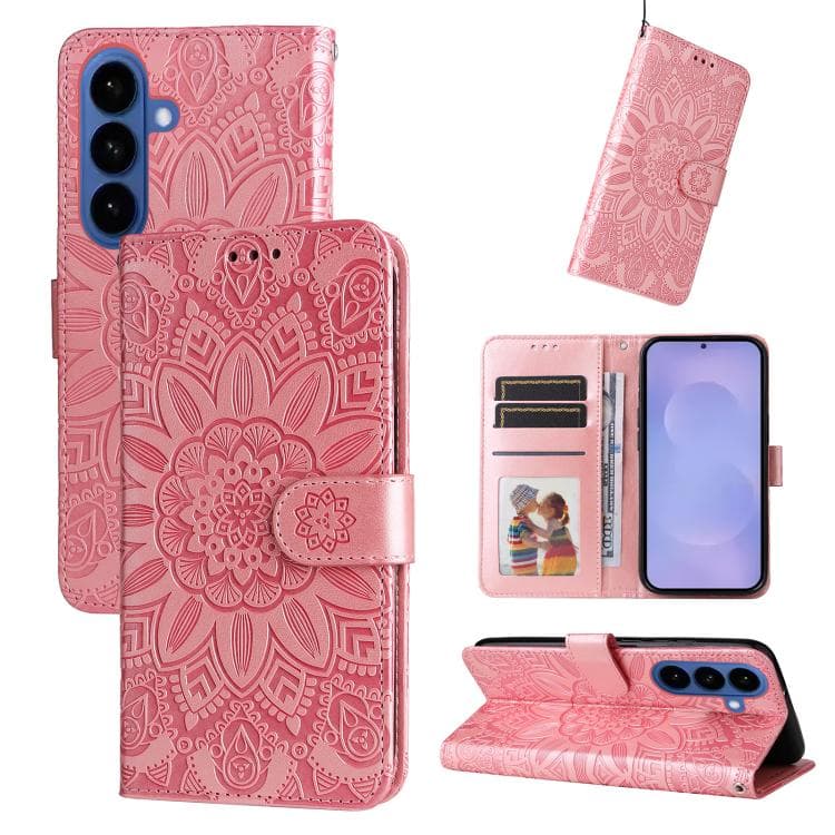 For Samsung Galaxy S26 5G Embossed Sunflower Leather Phone Case(Rose Gold) - Immagine 1