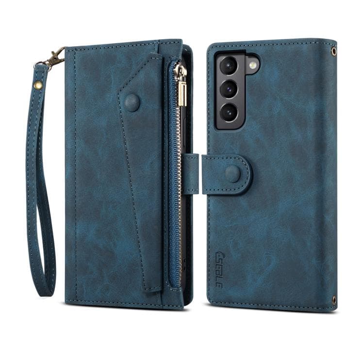 Per Samsung Galaxy S26 5G ESEBLE Custodia in Pelle Retro Smerigliata con Protezione RFID e Cerniera (Verde Scuro) - Immagine 1