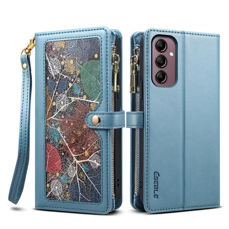 Per Samsung Galaxy S26 5G ESEBLE Star Series Portafoglio con Cerniera e Cordino Custodia in Pelle RFID (Blu) - Immagine 1