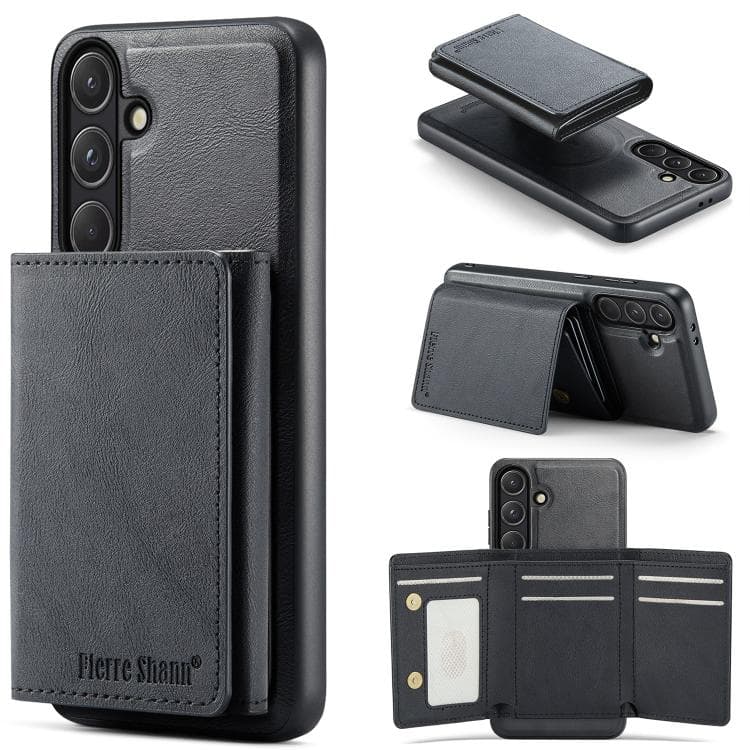 For Samsung Galaxy S26 5G Fierre Shann 2 in 1 Holder RFID Card Slot Wallet MagSafe Phone Case(Black) - Immagine 1