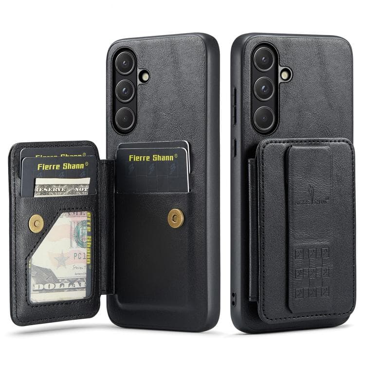 For Samsung Galaxy S26 5G Fierre Shann FS-024 Oil Wax Cow Leather Card Holder Back Phone Case(Black) - Immagine 1
