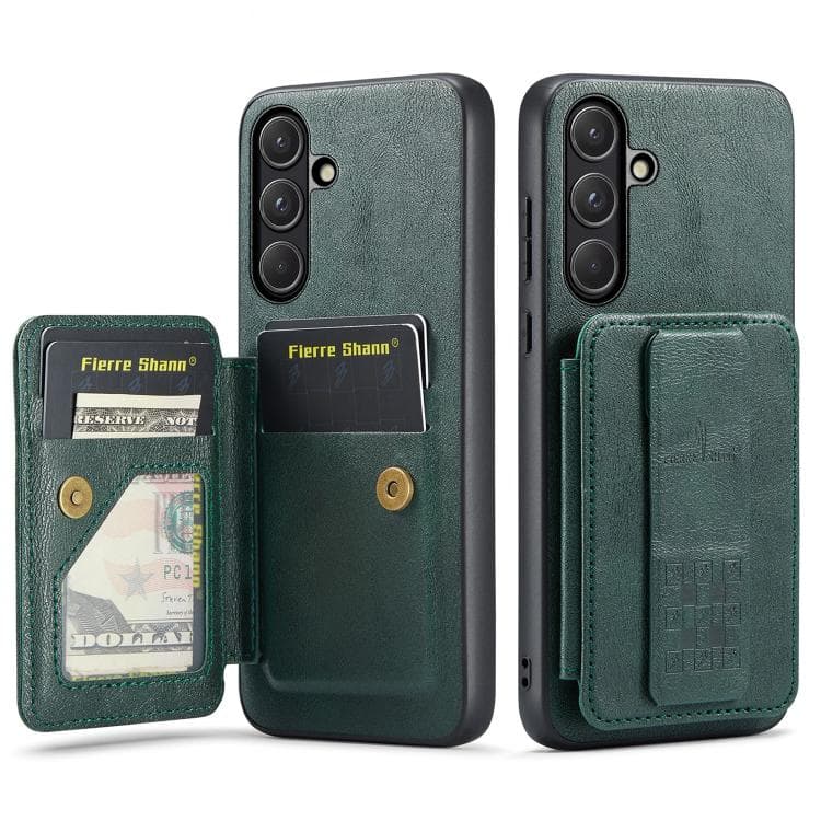 For Samsung Galaxy S26 5G Fierre Shann FS-024 Oil Wax Cow Leather Card Holder Back Phone Case(Green) - Immagine 1