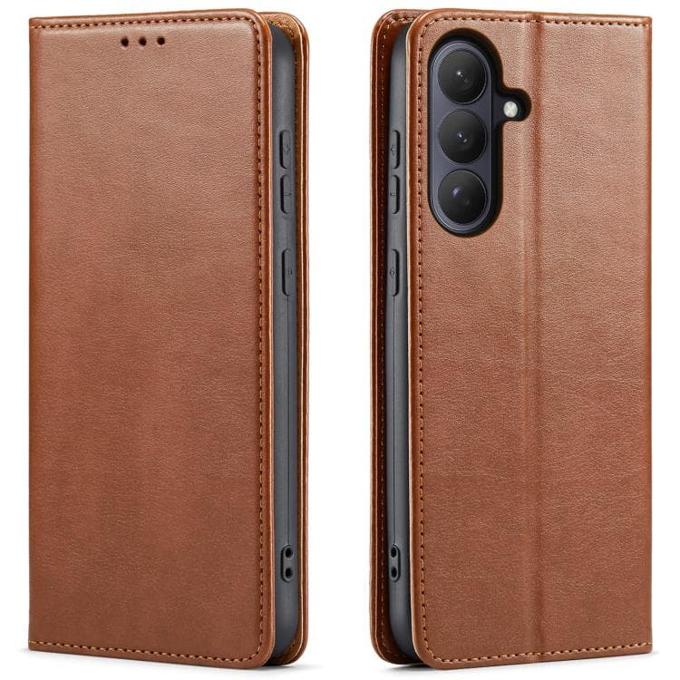 For Samsung Galaxy S26 5G Fierre Shann PU Genuine Leather Texture Phone Case(Brown) - Immagine 1