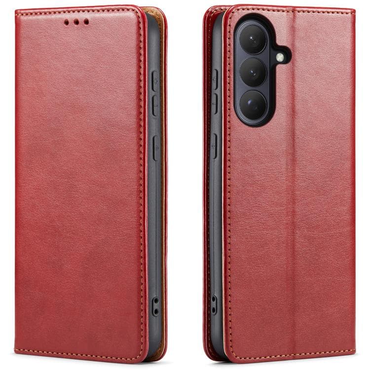 For Samsung Galaxy S26 5G Fierre Shann PU Genuine Leather Texture Phone Case(Red) - Immagine 1
