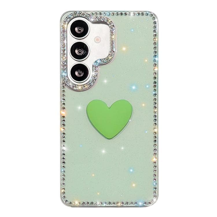 For Samsung Galaxy S26 5G Flash Rhinestone Double-sided IMD Love Heart Phone Case(Glitter Green) - Immagine 1