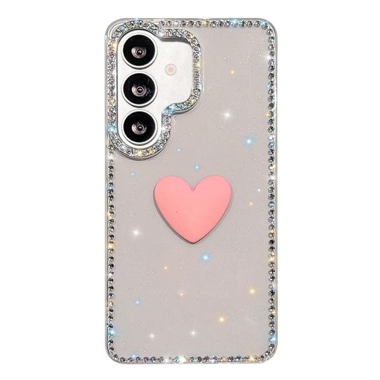 For Samsung Galaxy S26 5G Flash Rhinestone Double-sided IMD Love Heart Phone Case(Glitter Transparent) - Immagine 1
