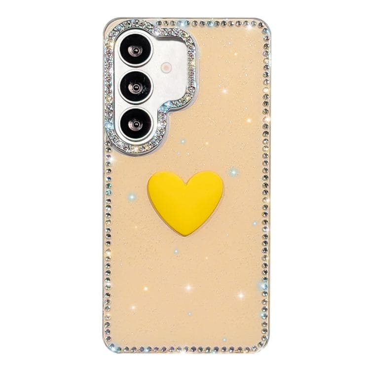 For Samsung Galaxy S26 5G Flash Rhinestone Double-sided IMD Love Heart Phone Case(Glitter Yellow) - Immagine 1