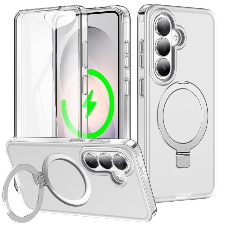 For Samsung Galaxy S26 5G Frosted Magnetic Holder Phone Case with Screen Protector(Transparent) - Immagine 1