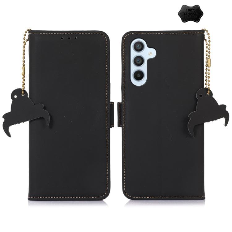 For Samsung Galaxy S26 5G Genuine Leather Magnetic RFID Leather Phone Case(Black) - Immagine 1