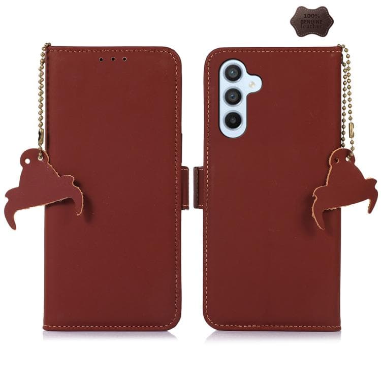 For Samsung Galaxy S26 5G Genuine Leather Magnetic RFID Leather Phone Case(Coffee) - Immagine 1