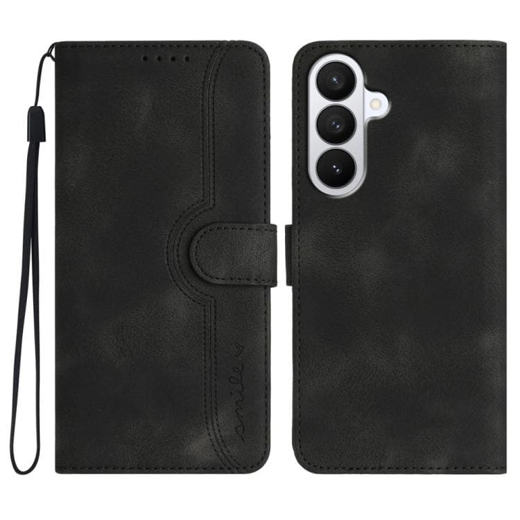 For Samsung Galaxy S26 5G Heart Pattern Skin Feel Leather Phone Case(Black) - Immagine 1