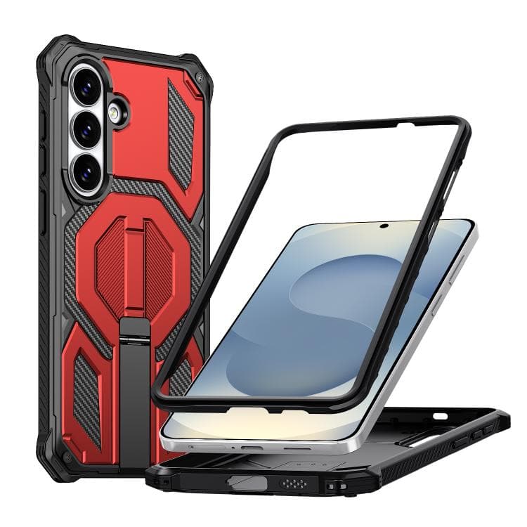 For Samsung Galaxy S26 5G Hidden Metal Holder Magnetic Shockproof Phone Case(Red) - Immagine 1