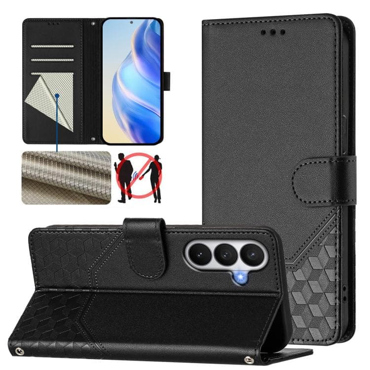 For Samsung Galaxy S26 5G Honeycomb Embossing RFID Leather Phone Case(Black) - Immagine 1