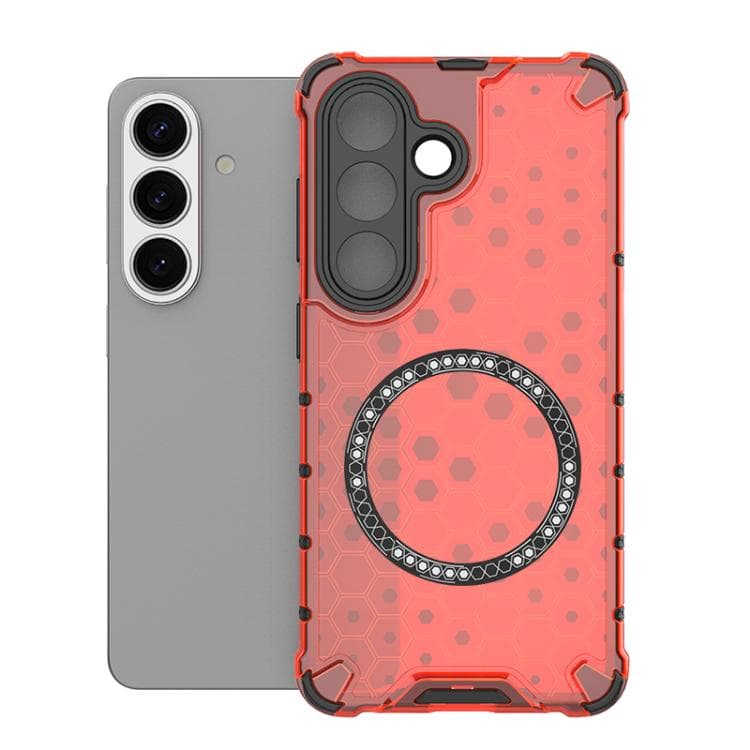 Custodia antiurto per Samsung Galaxy S26 5G con anello magnetico a nido d'ape (Rosso) - Immagine 1