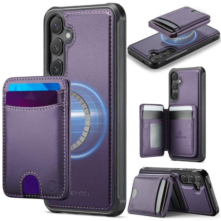 For Samsung Galaxy S26 5G JEEHOOD J10 Flip Card Bag MagSafe Split RFID Leather Phone Case(Purple) - Immagine 1