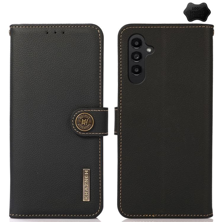 For Samsung Galaxy S26 5G KHAZNEH Custer Genuine Leather RFID Phone Case(Black) - Immagine 1