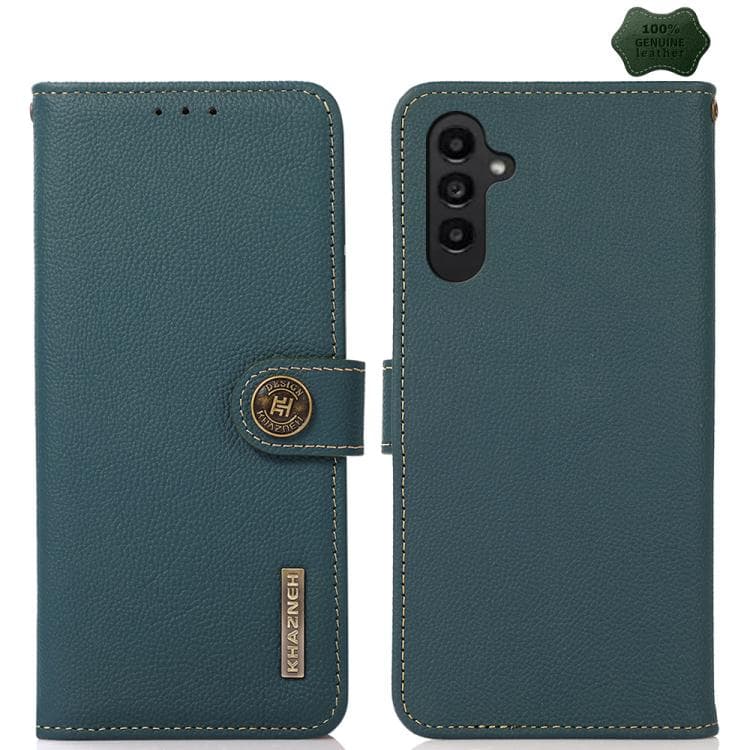 For Samsung Galaxy S26 5G KHAZNEH Custer Genuine Leather RFID Phone Case(Green) - Immagine 1