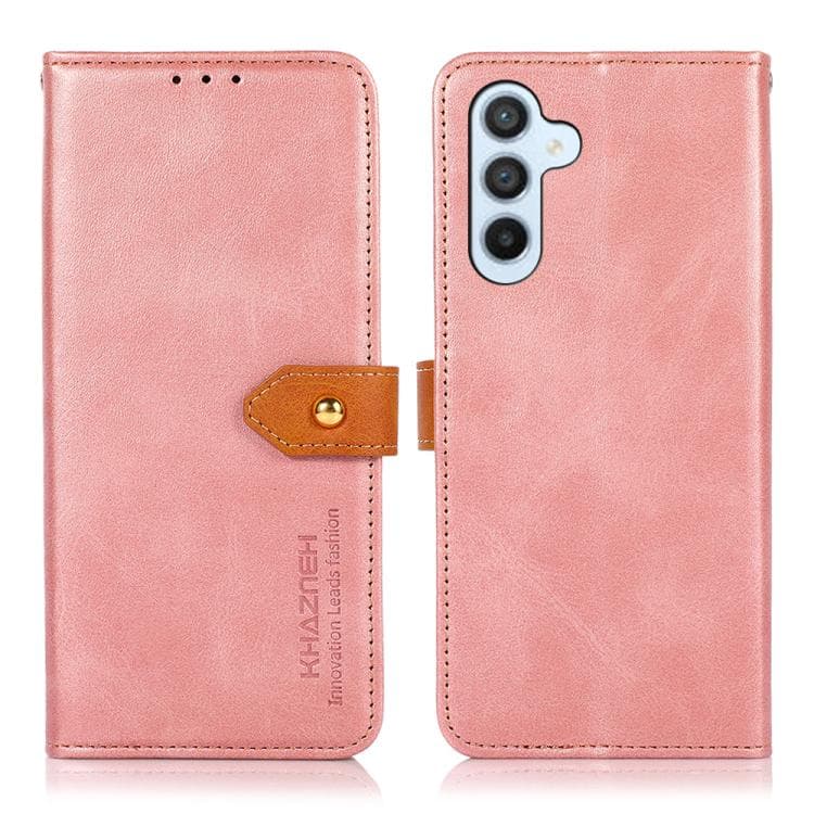Per Samsung Galaxy S26 5G KHAZNEH Custodia in pelle con texture bicolore effetto cowhide (Oro rosa) - Immagine 1