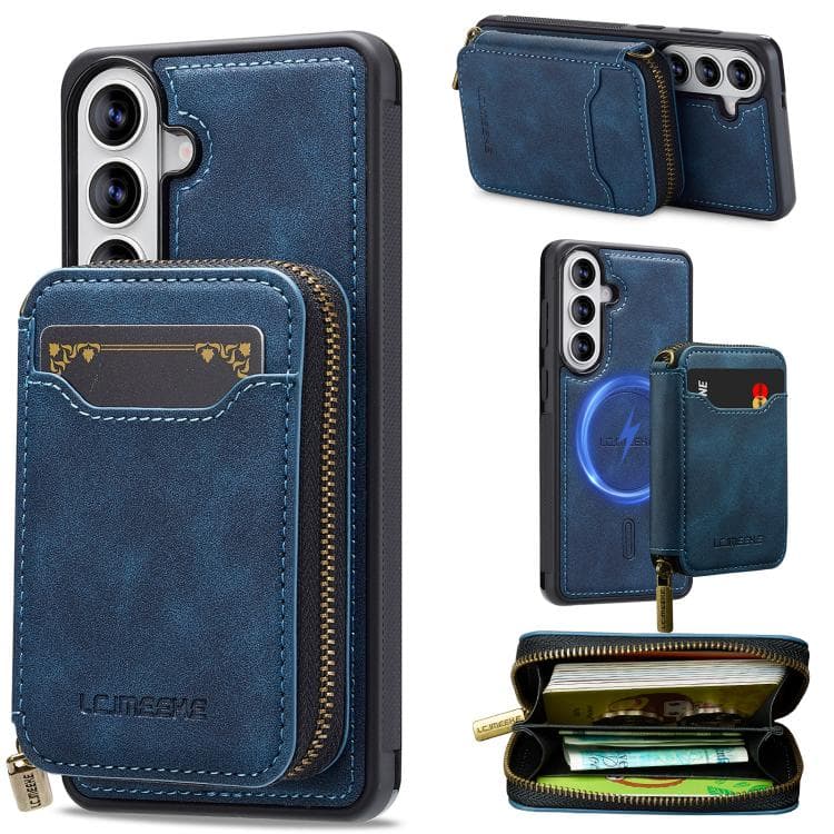 For Samsung Galaxy S26 5G LC.IMEEKE L6 Series Zipper Card Bag MagSafe Magnetic Phone Case(Blue) - Immagine 1