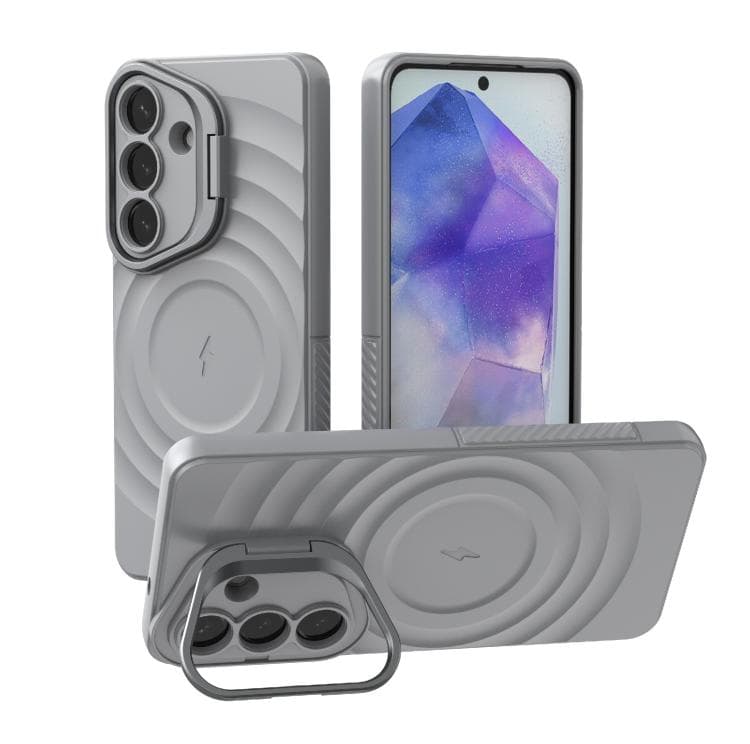 For Samsung Galaxy S26 5G Lens Frame Bracket Corrugated MagSafe Phone Case(Grey) - Immagine 1