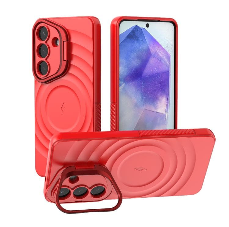 For Samsung Galaxy S26 5G Lens Frame Bracket Corrugated MagSafe Phone Case(Red) - Immagine 1