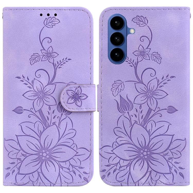 Fondina per telefono in pelle goffrata con giglio per Samsung Galaxy S26 5G (Viola) - Immagine 1