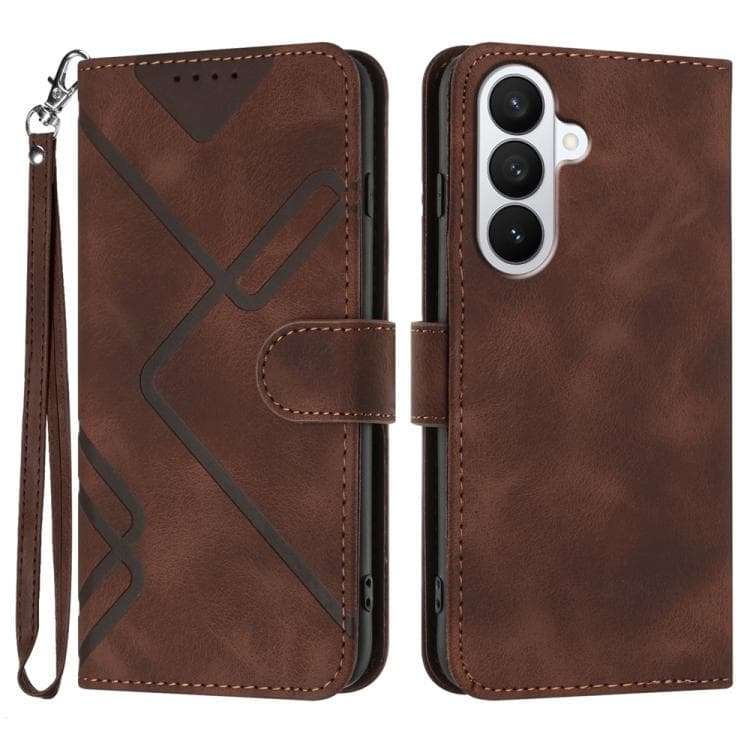 For Samsung Galaxy S26 5G Line Pattern Skin Feel Leather Phone Case(Coffee) - Immagine 1