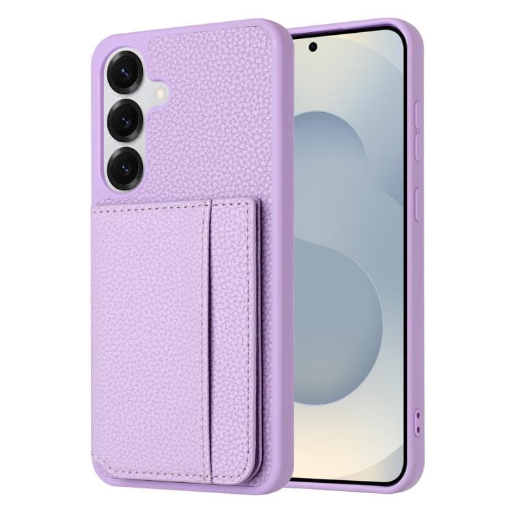 For Samsung Galaxy S26 5G Litchi Pattern Magnetic Card Bag Holder Phone Case(Purple) - Immagine 1