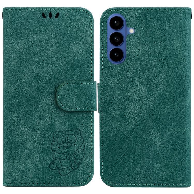 Custodia in pelle goffrata con tigre per Samsung Galaxy S26 5G (Verde) - Immagine 1