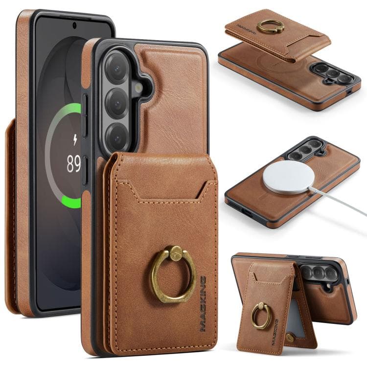 For Samsung Galaxy S26 5G MAGKING K1 MagSafe Detachable Wallet RFID Back Cover Phone Case(Brown) - Immagine 1