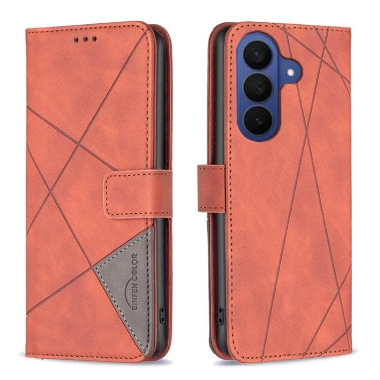 Custodia in pelle con texture a rombi e fibbia magnetica per Samsung Galaxy S26 5G (Marrone) - Immagine 1