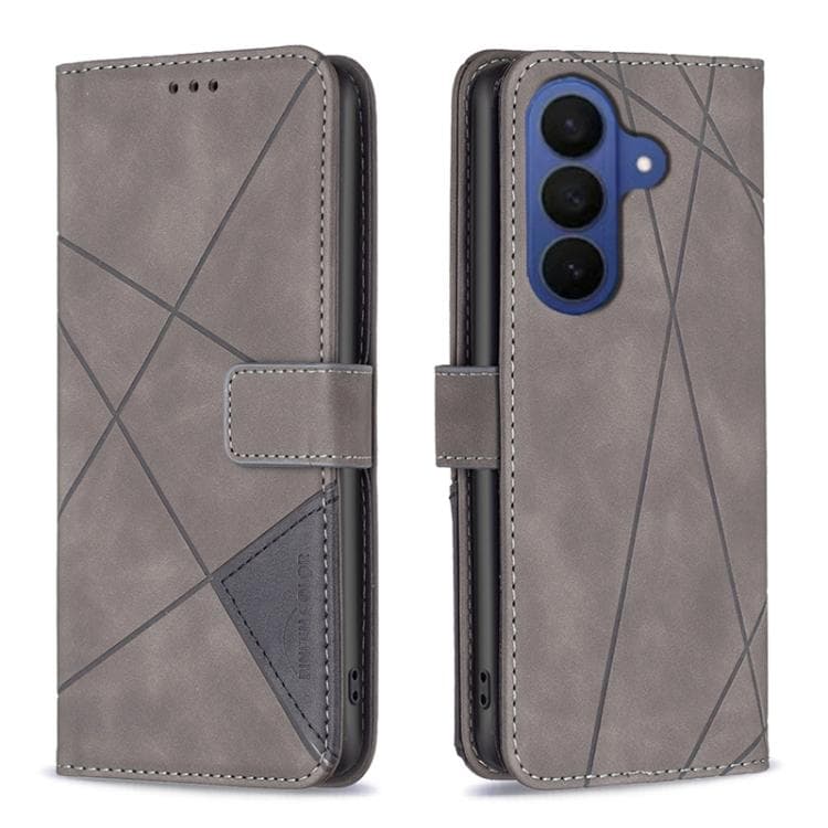 Custodia in pelle con texture a rombi e fibbia magnetica per Samsung Galaxy S26 5G (Grigio) - Immagine 1