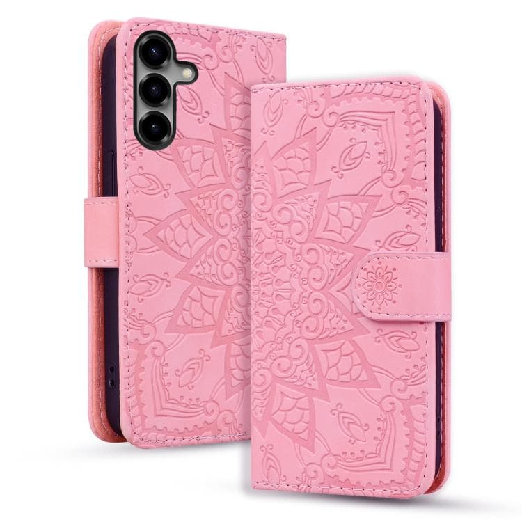 For Samsung Galaxy S26 5G Mandala Embossed Dual-Fold Calf Leather Phone Case(Pink) - Immagine 1