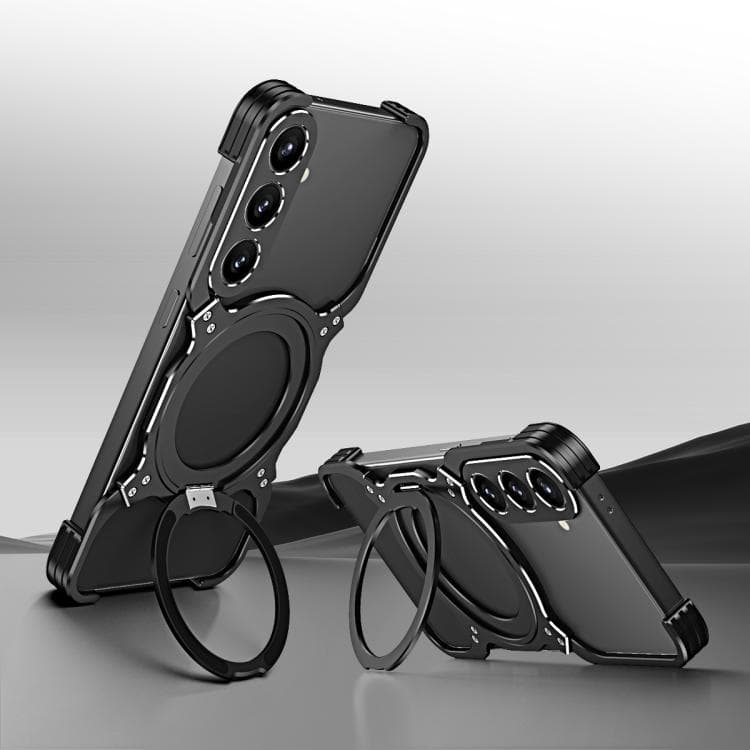 For Samsung Galaxy S26 5G Mechanical Arm Borderless MagSafe Holder Metal Phone Case(Black Silver) - Immagine 1