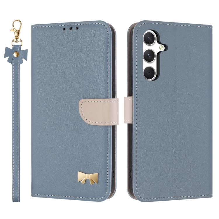 For Samsung Galaxy S26 5G Metal Bow Leather Phone Case with Hand Strap(Light Blue) - Immagine 1