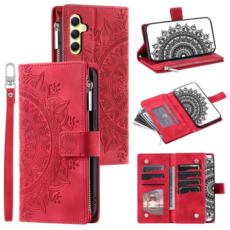 For Samsung Galaxy S26 5G Multi-Card Totem Zipper Leather Phone Case(Red) - Immagine 1