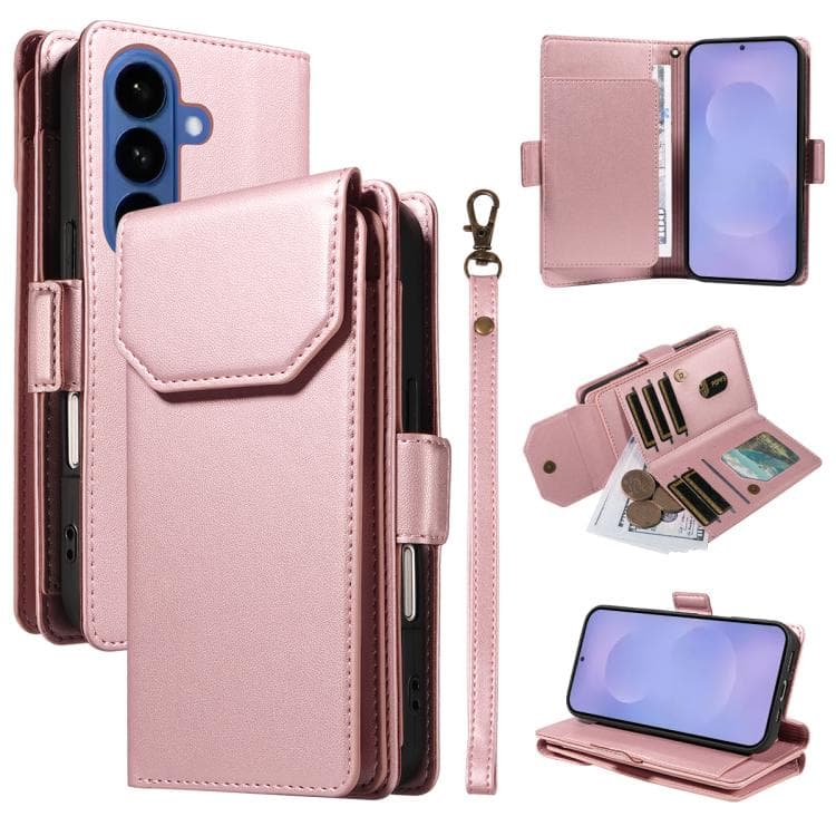 For Samsung Galaxy S26 5G Multi Card Wallet Leather Phone Case with Strap(Rose Gold) - Immagine 1