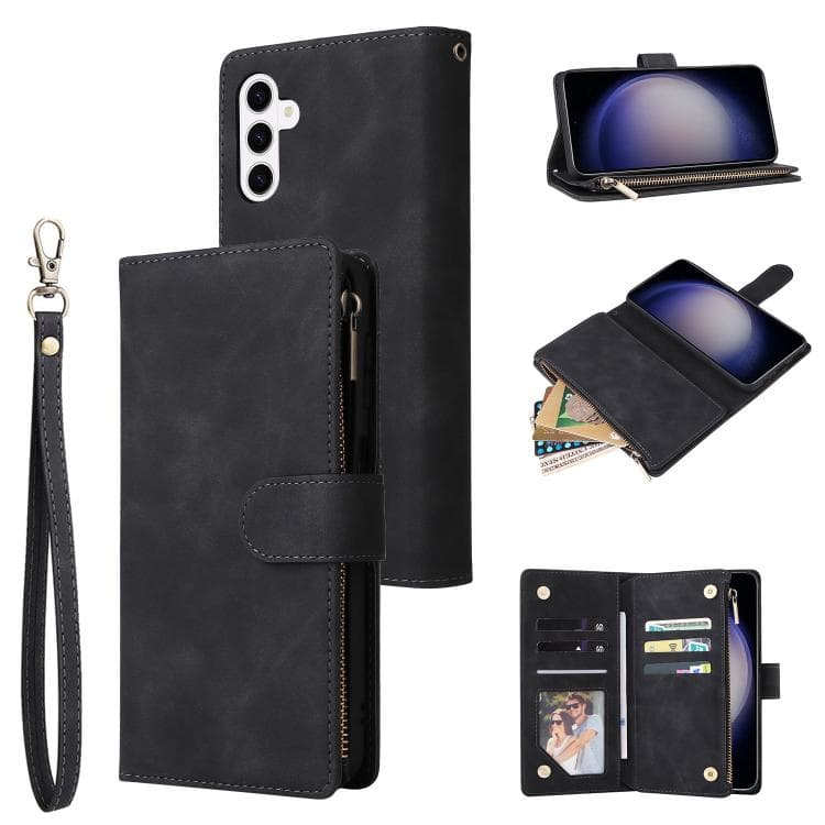 For Samsung Galaxy S26 5G Multifunctional Frosted Zipper Wallet Leather Phone Case(Black) - Immagine 1
