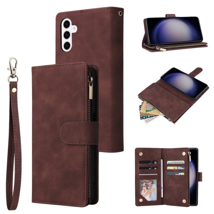 For Samsung Galaxy S26 5G Multifunctional Frosted Zipper Wallet Leather Phone Case(Coffee) - Immagine 1