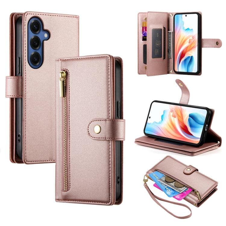 For Samsung Galaxy S26 5G Nine Card-slot Zipper Wallet Bag Leather Phone Case(Pink) - Immagine 1