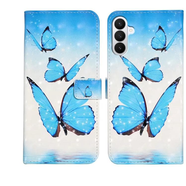 Per Samsung Galaxy S26 5G Custodia in Pelle con Rilievo 3D a Olio (3 Farfalle) - Immagine 1