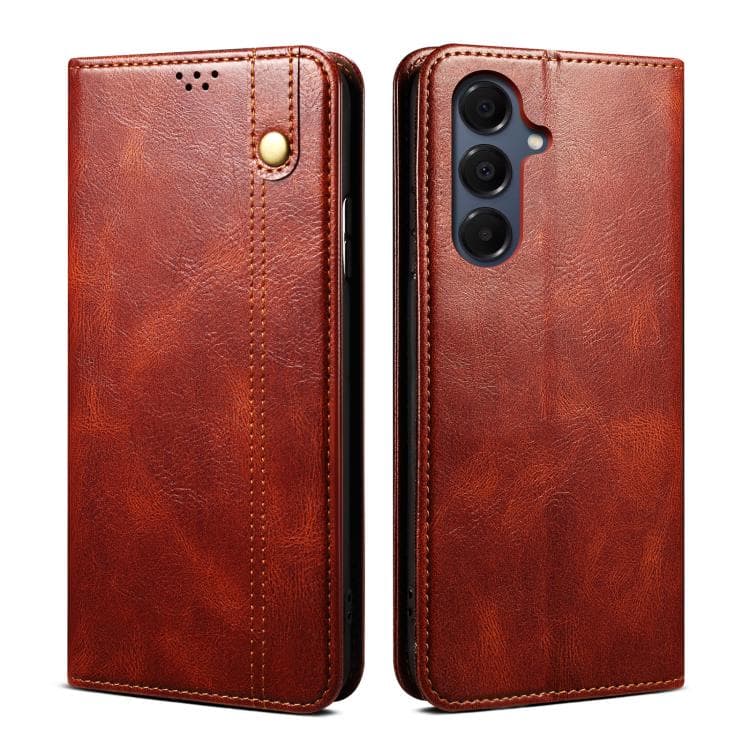 Fondina in pelle con texture Crazy Horse e cera per Samsung Galaxy S26 5G (Marrone) - Immagine 1