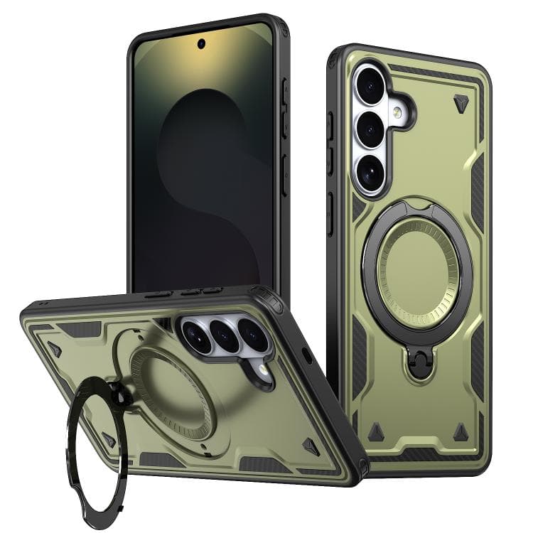 For Samsung Galaxy S26 5G PC Hybrid TPU Armor MagSafe Ring Holder Phone Case(Olive Green) - Immagine 1