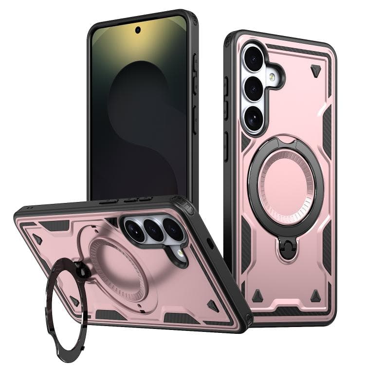 For Samsung Galaxy S26 5G PC Hybrid TPU Armor MagSafe Ring Holder Phone Case(Rose Gold) - Immagine 1