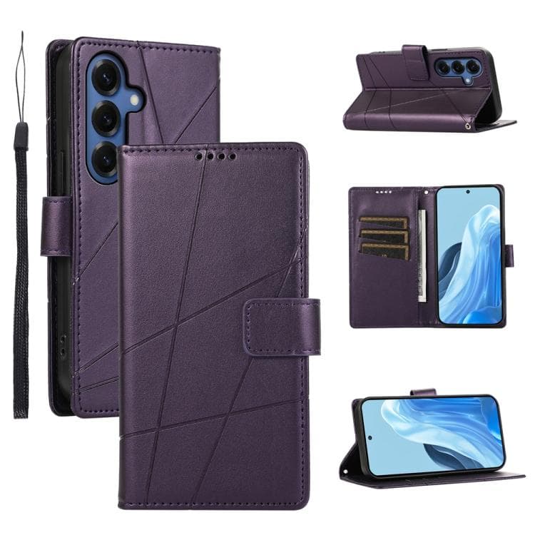 For Samsung Galaxy S26 5G PU Genuine Leather Texture Embossed Line Phone Case(Purple) - Immagine 1