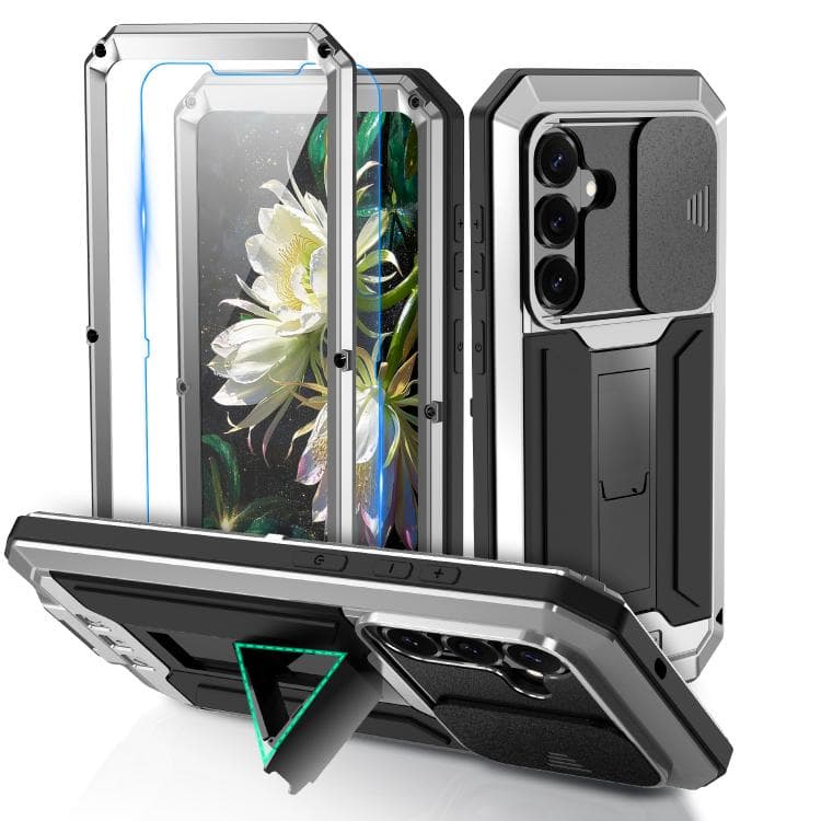 Custodia impermeabile per Samsung Galaxy S26 5G R-JUST con fotocamera scorrevole e supporto (Argento) - Immagine 1