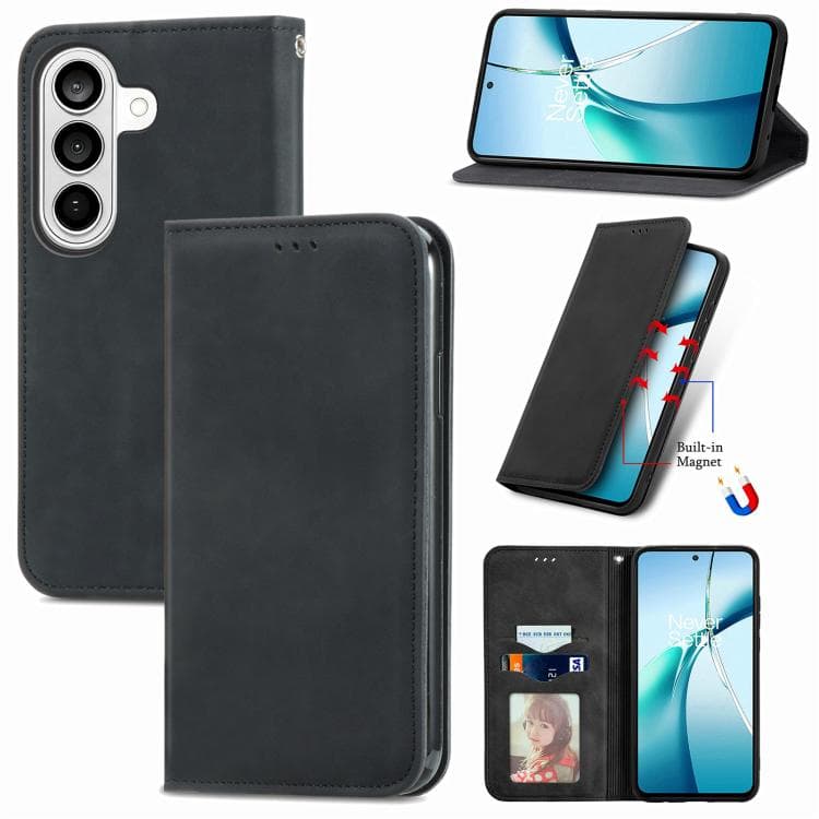 For Samsung Galaxy S26 5G Retro Skin Feel Magnetic Leather Phone Case(Black) - Immagine 1