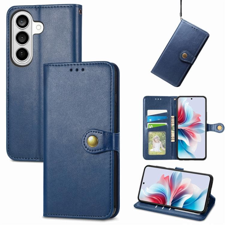 For Samsung Galaxy S26 5G Retro Solid Color Buckle Leather Phone Case(Blue)